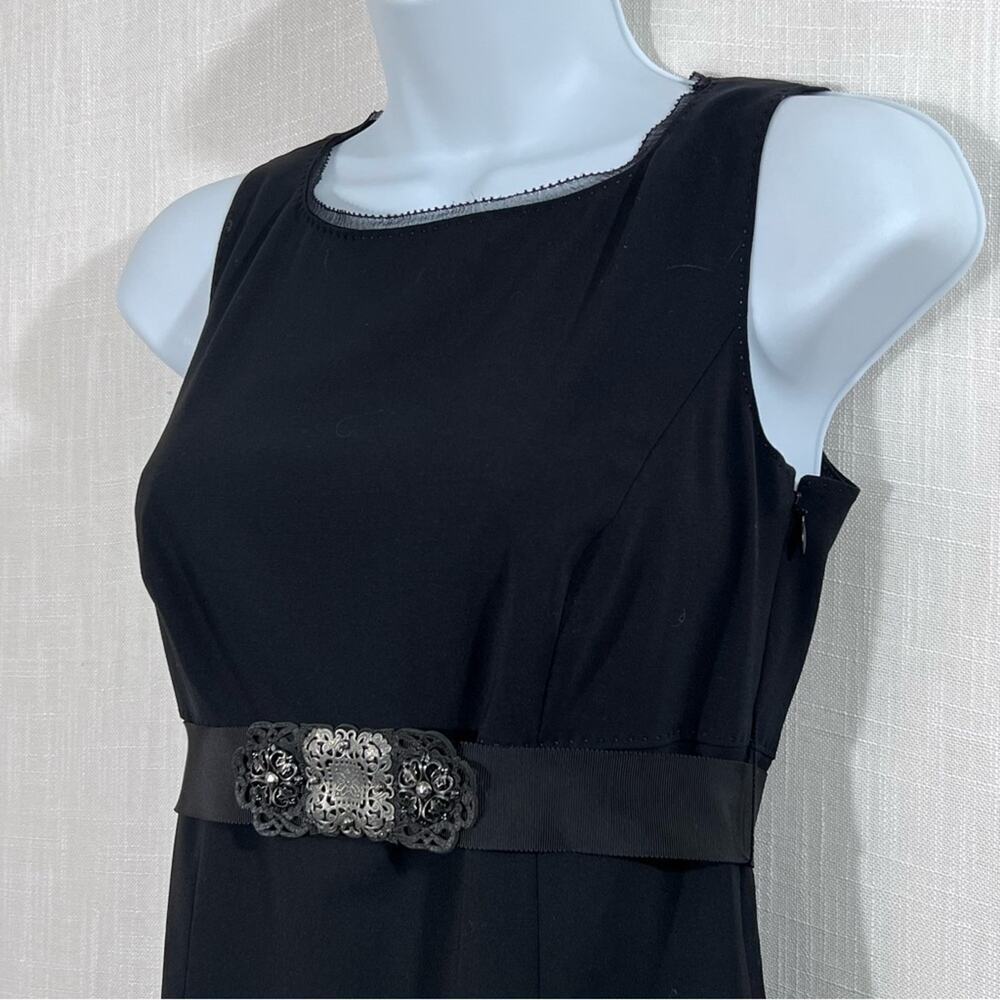 Elie Tahari Black Wool Blend A-Line Dress Size 0 Filigree Belt Sleeveless - Picture 5 of 14